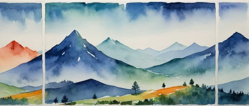 watercolor background,moutains,mountain ranges,mountains,mountainous landforms,watercolors,mountain range,mountainous landscape,mountain scene,watercolor paint strokes,mountain landscape,watercolor,high mountains,autumn mountains,watercolour,japanese mountains,mountain huts,the landscape of the mountains,snowy peaks,watercolor paint,Illustration,Paper based,Paper Based 25