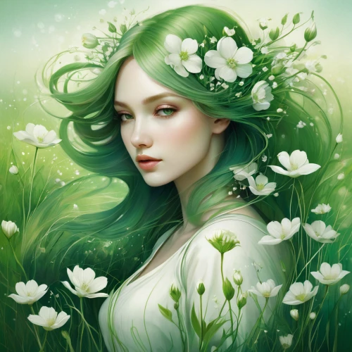 lilly of the valley,lily of the field,lily of the valley,elven flower,faery,dryad,dahlia white-green,faerie,lilies of the valley,flower fairy,mint blossom,white rose snow queen,doves lily of the valley,jasmine blossom,lily of the desert,fairy queen,white blossom,girl in flowers,mayweed,spring leaf background,Illustration,Realistic Fantasy,Realistic Fantasy 15