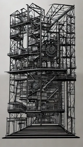 frame drawing,wireframe,wireframe graphics,scaffold,printing house,multi-story structure,scaffolding,blueprint,mechanical puzzle,sheet drawing,fire escape,blueprints,steel scaffolding,panopticon,mechanical,gasometer,industrial plant,bird cage,frame house,multi-storey,Art sketch,Art sketch,None