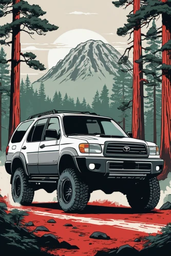 4 runner,toyota 4runner,amc eagle,subaru rex,jeep cherokee (xj),isuzu trooper,toyota highlander,toyota tacoma,ford expedition,jeep cherokee,toyota fj cruiser,plymouth voyager,nissan xterra,forester,ford maverick,lexus lx,honda ridgeline,off-road outlaw,ford bronco,ford ranger,Illustration,Vector,Vector 01