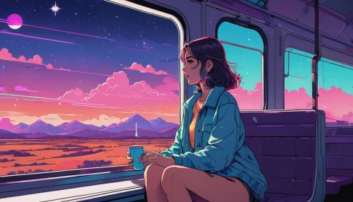train ride,the girl at the station,in transit,transit,traveler,summer evening,sky train,train of thought,last train,going home,skytrain,daydream,evening atmosphere,train,travelling,travelers,train way,travel woman,early train,passenger,Illustration,Japanese style,Japanese Style 06