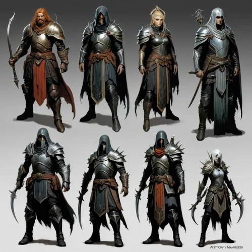 clergy,knight armor,assassins,guards of the canyon,swordsmen,nomads,storm troops,concept art,advisors,lancers,templar,dwarves,massively multiplayer online role-playing game,mod ornaments,swords,armor,knights,protectors,aesulapian staff,game characters,Conceptual Art,Fantasy,Fantasy 13