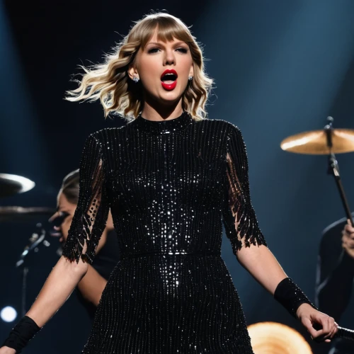 swifts,sparkling,glittering,performing,little black dress,paper shredder,sparkly,wireless microphone,black dress,enchanting,black dress with a slit,aging icon,queen,torn dress,wig,dazzling,new year's eve 2015,austin 12/6,microphone stand,gold glitter,Photography,General,Natural