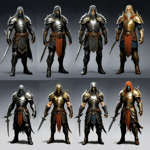 orange robes,knight armor,guards of the canyon,clergy,paladin,assassins,templar,norse,lancers,mod ornaments,swordsmen,dwarves,assassin,pieces of orange,crusader,game characters,storm troops,armor,the wanderer,swords,Conceptual Art,Fantasy,Fantasy 13