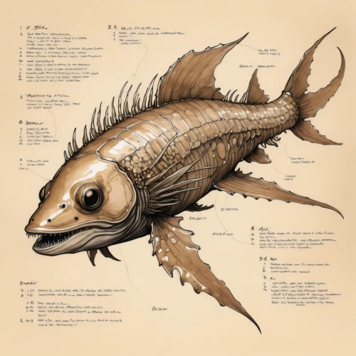 cichlid,fish skeleton,freshwater fish,coelacanth,deep sea fish,forest fish,aglais io,porcupine fishes,pterois,gammarus,terrestrial vertebrate,pallet doctor fish,cabezon (fish),forage fish,marine fish,vertebrate,alligator sea robin,brocade carp,steckerlfisch,deep sea nautilus,Illustration,Paper based,Paper Based 07