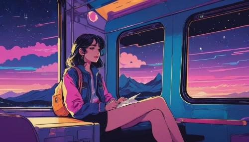 train ride,the girl at the station,in transit,sky train,transit,last train,skytrain,going home,train,traveler,bus,passenger,train way,early train,train of thought,commute,cablecar,shirakami-sanchi,daydream,travelling,Illustration,Japanese style,Japanese Style 06