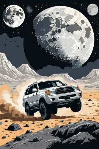 moon rover,moon car,moon vehicle,moon landing,4 runner,toyota 4runner,ford ranger,mars rover,land rover discovery,moon valley,sci fiction illustration,mission to mars,lunar landscape,dakar rally,ford escape,valley of the moon,lunar,ford explorer,space voyage,space art,Illustration,Vector,Vector 01