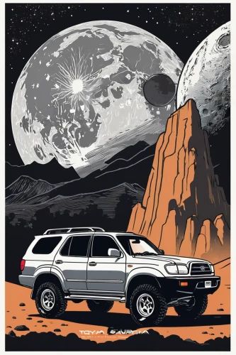 moon car,moon rover,jeep cherokee (xj),plymouth voyager,station wagon-station wagon,4 runner,valley of the moon,toyota 4runner,moon vehicle,jeep wagoneer,jeep cherokee,amc eagle,moon valley,mission to mars,mercury mariner,moon landing,jeep grand cherokee,desert safari,space voyage,mars rover,Illustration,Vector,Vector 01