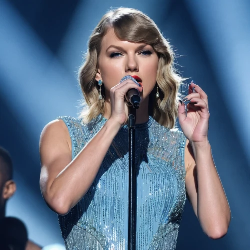 blue dress,wireless microphone,earpieces,swifts,performing,microphone,microphone stand,singing,aging icon,sparkling,playback,mic,singer and actress,award background,delicate,queen,glittering,teal,sparkly,enchanting,Photography,General,Natural