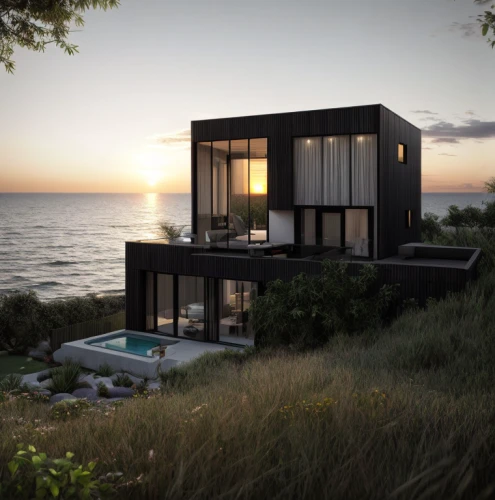 dunes house,house by the water,beach house,cubic house,summer house,cube stilt houses,floating huts,beachhouse,modern house,cube house,inverted cottage,summer cottage,3d rendering,holiday home,holiday villa,ocean view,timber house,modern architecture,dune ridge,danish house