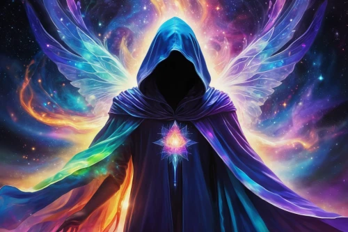 archangel,nebula guardian,astral traveler,cloak,the archangel,aporia,aura,ascension,libra,prophet,portal,dimensional,nebula,guardian angel,cg artwork,magus,angel of death,angelology,mage,gatekeeper (butterfly),Illustration,Realistic Fantasy,Realistic Fantasy 20