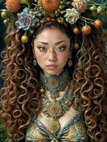 girl in a wreath,fantasy portrait,mystical portrait of a girl,girl in flowers,wreath of flowers,fantasy art,flora,floral wreath,natura,dryad,fractals art,merida,fairy peacock,medusa,the enchantress,golden wreath,faery,artemisia,fantasy woman,virgo