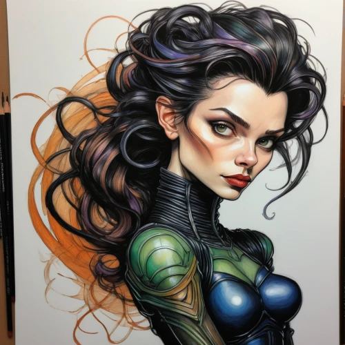 catwoman,widowmaker,copic,coloring outline,color pencils,widow,the enchantress,detail shot,watercolor pin up,colour pencils,meticulous painting,harley,painting work,black widow,bodypaint,head woman,coloring,fantasy portrait,wasp,airbrushed,Illustration,Black and White,Black and White 08