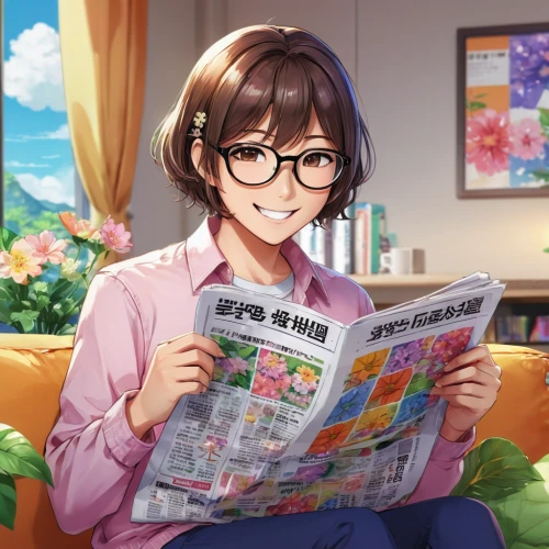 reading the newspaper,newspaper reading,reading glasses,with glasses,reading,relaxing reading,newspapers,girl studying,newscaster,honmei choco,people reading newspaper,blonde sits and reads the newspaper,euphonium,read newspaper,bookworm,reading newspapaer,glasses,book glasses,newspaper,daily newspaper,Illustration,Japanese style,Japanese Style 03