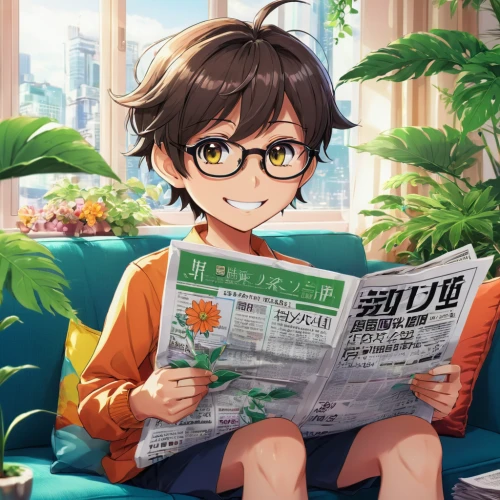 reading the newspaper,newspaper reading,relaxing reading,reading glasses,with glasses,newspapers,reading,alibaba,bookworm,people reading newspaper,cg artwork,anime boy,blonde sits and reads the newspaper,read newspaper,newscaster,白斩鸡,green summer,newspaper,green living,reading newspapaer,Illustration,Japanese style,Japanese Style 03