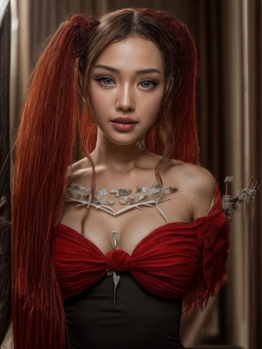 vampire woman,sex doll,asian costume,realdoll,eurasian,artificial hair integrations,female doll,vampire lady,fantasy woman,asian woman,redhead doll,queen of hearts,phuquy,neo-burlesque,oriental princess,asian vision,doll paola reina,necklace with winged heart,red russian,red ginger,Common,Common,Photography