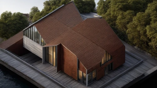 3d rendering,house with lake,render,boathouse,house by the water,boat house,dunes house,wooden house,danish house,corten steel,timber house,cubic house,house hevelius,3d render,3d rendered,modern house,residential house,folding roof,inverted cottage,island church,Architecture,Villa Residence,Masterpiece,Catalan Minimalism