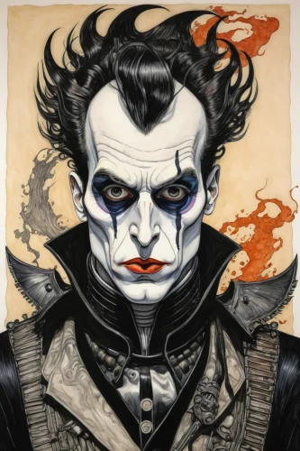 joker,sting,lokportrait,gothic portrait,ledger,rorschach,phantom,jigsaw,dracula,scare crow,count,villain,underworld,chalk drawing,supervillain,face paint,harley,trickster,corvus,without the mask,Illustration,Black and White,Black and White 24
