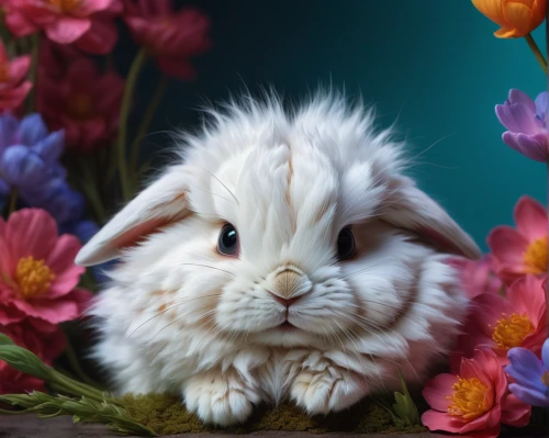 bunny on flower,angora rabbit,dwarf rabbit,little bunny,little rabbit,bunny,white bunny,angora,easter bunny,baby bunny,flower animal,easter background,baby rabbit,easter rabbits,white rabbit,rabbit,cottontail,european rabbit,no ear bunny,felted easter,Conceptual Art,Daily,Daily 15
