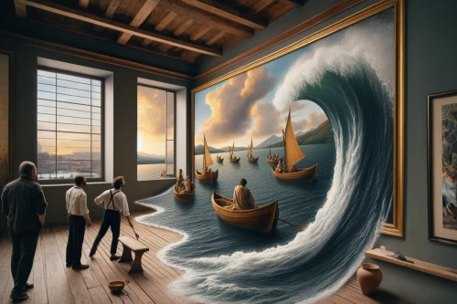 the wind from the sea,sea storm,surrealism,japanese waves,big wave,wind wave,fantasy art,fantasy picture,world digital painting,tidal wave,ocean waves,rogue wave,art painting,inflation of sail,big waves,sea fantasy,house of the sea,meticulous painting,sea landscape,bow wave