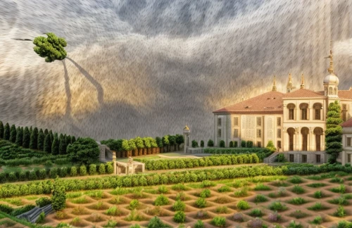 genesis land in jerusalem,olive grove,virtual landscape,grape plantation,trees with stitching,monastery of santa maria delle grazie,viticulture,vegetables landscape,holy land,vineyards,fantasy picture,villa cortine palace,fantasy landscape,villa d'este,3d fantasy,tuscan,monastery israel,3d rendering,mushroom landscape,home landscape