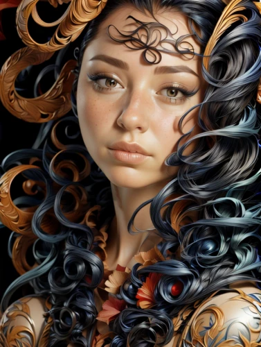 fantasy portrait,fantasy art,mystical portrait of a girl,medusa,the enchantress,sci fiction illustration,the sea maid,fantasy woman,fractals art,zodiac sign libra,horoscope libra,heroic fantasy,girl in a wreath,fantasy picture,faery,world digital painting,portrait background,woman face,the zodiac sign pisces,sorceress