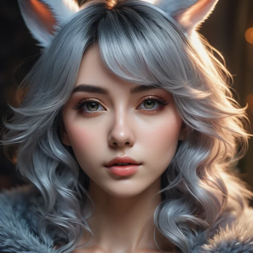 fantasy portrait,kitsune,silver fox,silver tabby,fox,cute fox,feline look,fairy tale character,siberian cat,3d fantasy,fantasy art,portrait background,cosmetic,world digital painting,eurasian,cosmetic brush,fennec,custom portrait,nebelung,digital painting,Photography,Artistic Photography,Artistic Photography 12