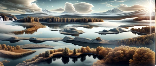 fantasy landscape,ice landscape,mushroom landscape,virtual landscape,lunar landscape,landscape background,futuristic landscape,world digital painting,glacial lake,salt meadow landscape,swampy landscape,winter landscape,mountain landscape,underwater landscape,mountainous landscape,water scape,nature landscape,landscapes,fantasy picture,river landscape