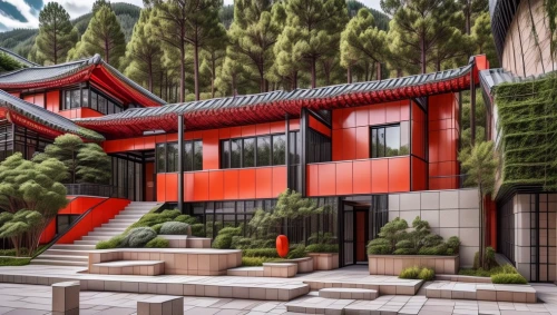 japanese architecture,asian architecture,ryokan,chinese architecture,koyasan,cubic house,modern house,ginkaku-ji,kyoto,japanese garden ornament,chinese temple,red roof,mid century house,3d rendering,japanese shrine,residential house,japan garden,japanese zen garden,buddhist temple,arashiyama