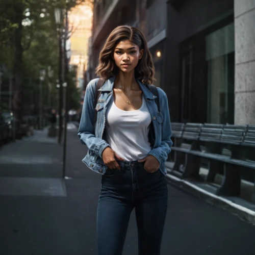 denim,jean jacket,new york streets,on the street,denim jacket,jeans background,fashion street,jeans,female model,denim jeans,menswear for women,denim background,street fashion,girl walking away,young model,filipino,women fashion,high jeans,young woman,denim jumpsuit