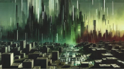 generated,glitch art,virtual landscape,destroyed city,fragmentation,urbanization,fractal environment,post-apocalyptic landscape,futuristic landscape,city scape,cityscape,city blocks,metropolis,background abstract,cyberspace,borealis,glitch,panoramical,city cities,visualization