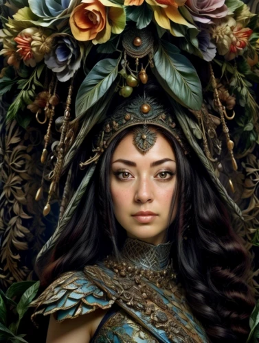 girl in a wreath,fantasy portrait,the enchantress,fantasy art,fantasy woman,faery,laurel wreath,celtic queen,wreath of flowers,warrior woman,rose wreath,elven flower,faerie,fairy queen,mystical portrait of a girl,fantasy picture,moana,rosa ' amber cover,miss circassian,goddess of justice