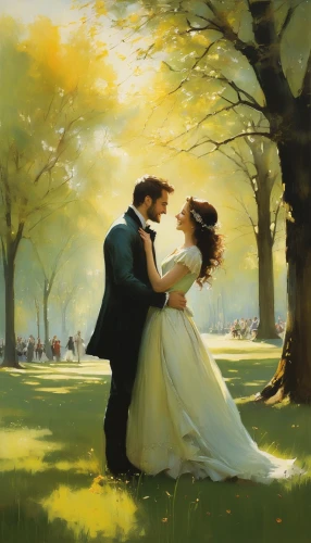 romantic scene,romantic portrait,oil painting on canvas,wedding couple,franz winterhalter,wedding photo,bougereau,love in the mist,wedding frame,oil painting,landscape background,photo painting,young couple,golden weddings,wedding photography,gone with the wind,loving couple sunrise,dancing couple,world digital painting,flightless bird,Illustration,Realistic Fantasy,Realistic Fantasy 16