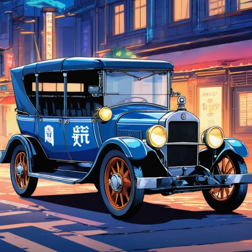 e-car in a vintage look,austin 7,ford model t,city car,cartoon car,retro vehicle,illustration of a car,old model t-ford,model t,new york taxi,datsun truck,japanese icons,antique car,steam car,retro automobile,retro car,taxi,vintage vehicle,ford model a,vintage car,Illustration,Japanese style,Japanese Style 03