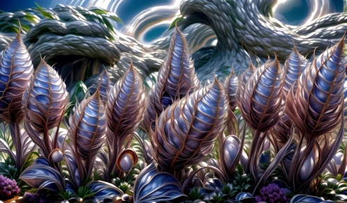 mandelbulb,tree ferns,titan arum,fractalius,fractals art,spines,dragon tree,grass fronds,ferns,pinecones,fractal environment,ornamental grass,ostrich fern,fractals,fractal art,gunnera,swampy landscape,flora abstract scrolls,mushroom landscape,spruce cones