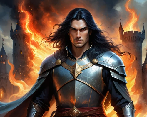heroic fantasy,thorin,massively multiplayer online role-playing game,vax figure,smouldering torches,fantasy art,daemon,alaunt,dunun,fire background,pillar of fire,lucus burns,collectible card game,male character,flame spirit,paladin,fantasy portrait,htt pléthore,king caudata,male elf,Illustration,Realistic Fantasy,Realistic Fantasy 01