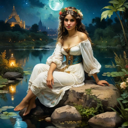 fantasy picture,fantasy art,fantasy portrait,faerie,faery,fairy tale character,romantic portrait,girl on the river,fairy queen,the night of kupala,fantasy woman,the enchantress,mystical portrait of a girl,fairy tale,fairytale,sorceress,jessamine,enchanting,a fairy tale,fairy tales,Conceptual Art,Fantasy,Fantasy 05