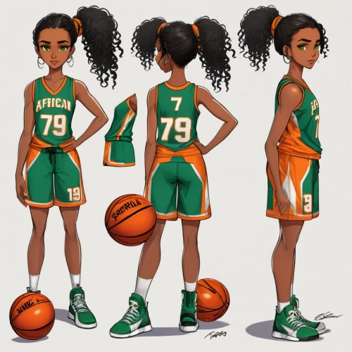 sports uniform,basketball player,uniforms,girls basketball,women's basketball,sports girl,woman's basketball,girls basketball team,tiana,sports jersey,basketball shoes,afro american girls,kids illustration,sports gear,oracle girl,vector girl,game illustration,basketball shoe,uniform,concept art,Unique,Design,Character Design
