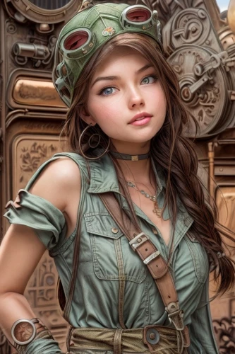 steampunk,fantasy art,female warrior,fantasy portrait,sci fiction illustration,vintage girl,girl with gun,game illustration,world digital painting,girl in a historic way,aviator,fantasy picture,fairy tale character,heroic fantasy,female doll,portrait background,adventurer,steampunk gears,3d fantasy,retro girl,Common,Common,Natural