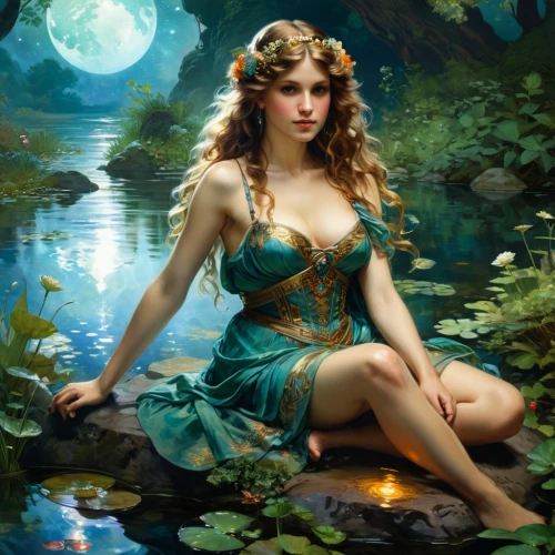 faerie,water nymph,faery,fantasy picture,rusalka,fantasy art,fairy queen,fantasy portrait,the blonde in the river,celtic woman,the enchantress,girl on the river,dryad,celtic queen,secret garden of venus,fantasy woman,emile vernon,fairy tale character,fae,fairy,Conceptual Art,Fantasy,Fantasy 05