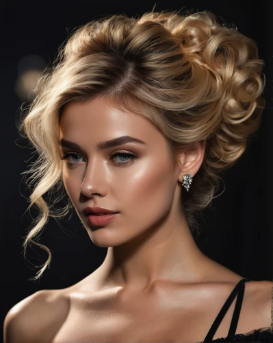 updo,artificial hair integrations,chignon,havana brown,layered hair,romantic look,airbrushed,feathered hair,blonde woman,hairstyle,smooth hair,retouch,model beauty,bouffant,beautiful model,retouching,gypsy hair,short blond hair,female model,eurasian