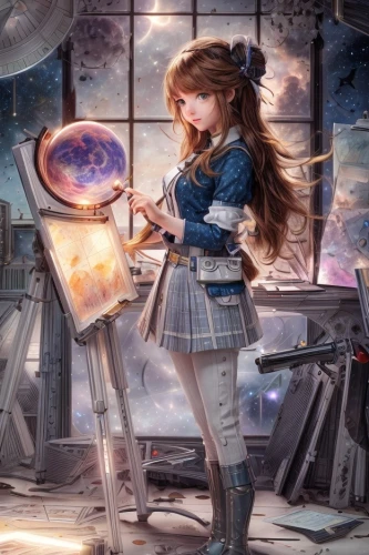 illustrator,sci fiction illustration,astronomer,meticulous painting,painting technique,world digital painting,painter doll,fantasy art,girl studying,painter,fantasy picture,chalk drawing,girl at the computer,clockmaker,cg artwork,art painting,art academy,3d fantasy,inventor,alice,Common,Common,Natural