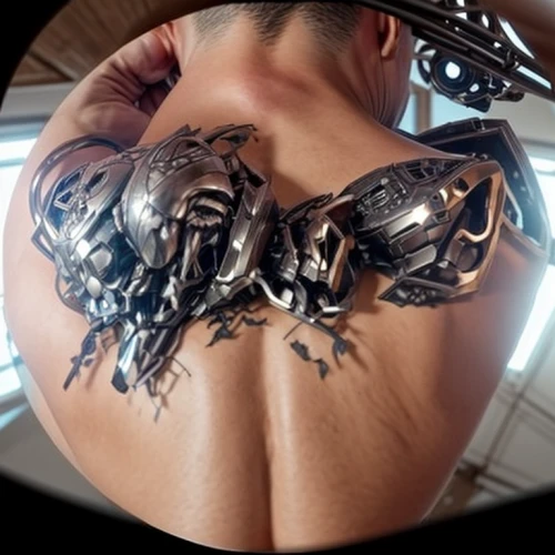 biomechanical,breastplate,body art,tattoo,body painting,rib cage,bodypainting,tattoo girl,metal implants,with tattoo,tattoo expo,ribs back,head plate,anatomical,tattoo artist,tribal bull,ribs front,my back,metalsmith,bodypaint