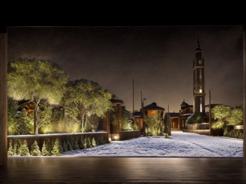 night scene,the park at night,snow scene,night snow,universal exhibition of paris,christmas landscape,night view,3d rendering,open air theatre,borås,scenography,dupage opera theatre,stage curtain,digital compositing,landscape lighting,drawing with light,diorama,gripsholm,corten steel,shanghai disney,Landscape,Garden,Garden Design,Organic Modern