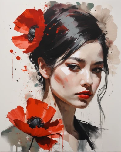 red poppy,red poppies,han thom,geisha girl,geisha,janome chow,anemone honorine jobert,poppy red,flower painting,floral poppy,red petals,coquelicot,red anemone,red paint,red anemones,art painting,selanee henderon,girl portrait,red rose,rouge,Conceptual Art,Oil color,Oil Color 01