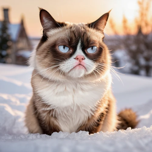 blue eyes cat,snowshoe,siamese cat,winter animals,cat with blue eyes,grumpy,winter mood,birman,siberian,cute cat,snowball,napoleon cat,human don't be angry,siamese,the cold season,cold winter weather,cold weather,snowy,frosty weather,russian winter,Photography,General,Natural