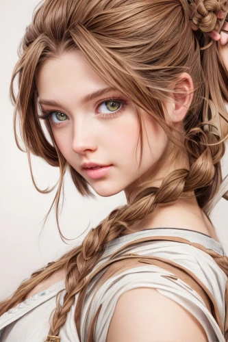 artificial hair integrations,hair coloring,french braid,fae,realdoll,natural cosmetic,french silk,fairy tale character,romantic look,faery,women's eyes,mystical portrait of a girl,young girl,braiding,rapunzel,female doll,cinnamon girl,natural color,updo,hair accessories,Common,Common,Natural