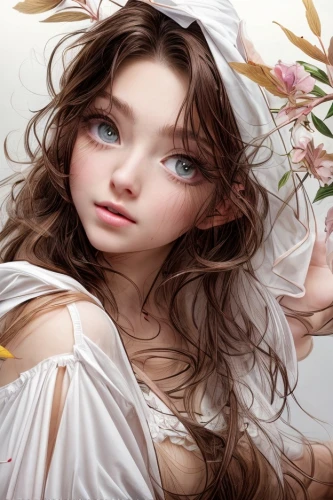 white lady,flora,flower painting,pale,portrait background,white floral background,fantasy portrait,world digital painting,digital painting,faery,white blossom,romantic portrait,girl in flowers,white silk,flower background,beautiful girl with flowers,floral background,fairy tale character,natural cosmetic,flower fairy,Common,Common,Natural