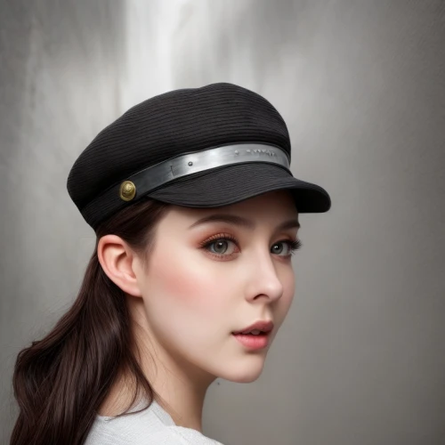 beret,stewardess,girl wearing hat,peaked cap,flight attendant,bowler hat,leather hat,hat retro,hat,flat cap,the hat-female,woman's hat,police hat,policewoman,cloche hat,brown cap,black hat,bonnet,stovepipe hat,women's hat,Common,Common,Natural