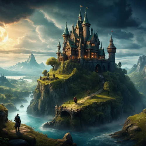 fantasy landscape,fantasy picture,fantasy art,fairy tale castle,fantasy world,3d fantasy,fairytale castle,hogwarts,castle of the corvin,world digital painting,knight's castle,fantasy city,heroic fantasy,castel,water castle,castles,fairy tale,gold castle,fairytale,ruined castle,Illustration,Abstract Fantasy,Abstract Fantasy 01